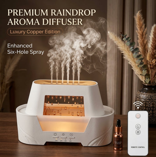 Raindrop Aroma Diffuser & Air Humidifier with Warm Flame LED Light & Remote Control