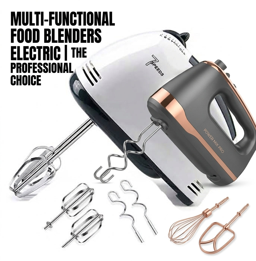 7-Speed Electric Hand Mixer with Stainless Steel Beaters & Dough Hooks (150W–200W)
