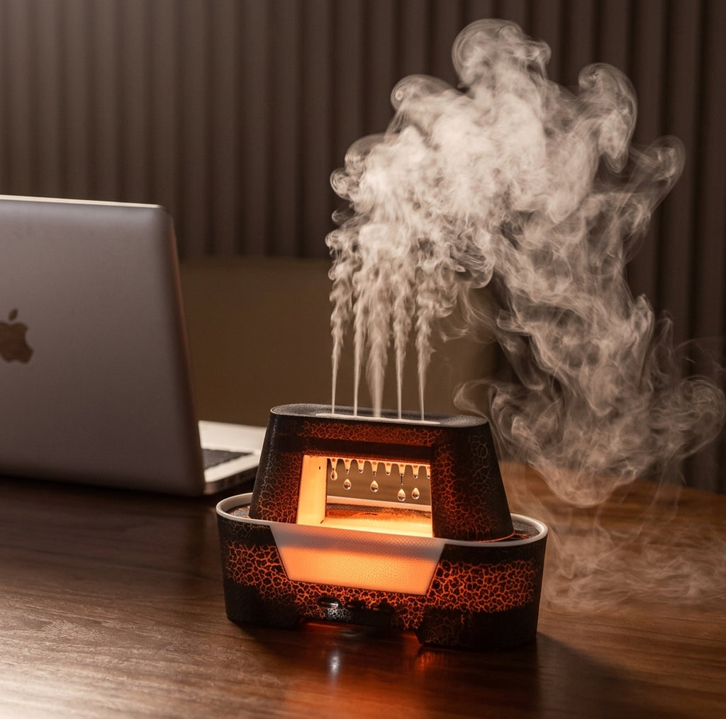 Raindrop Aroma Diffuser & Air Humidifier with Warm Flame LED Light & Remote Control