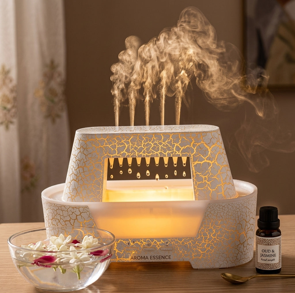 Raindrop Aroma Diffuser & Air Humidifier with Warm Flame LED Light & Remote Control