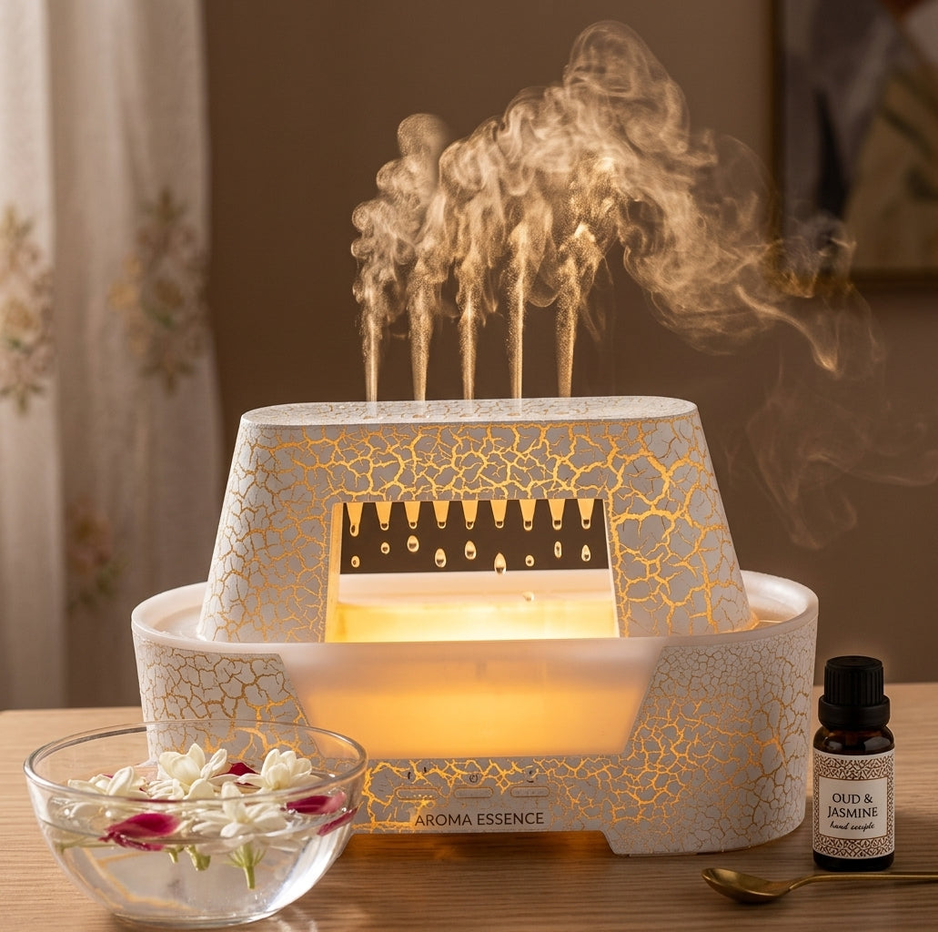 Raindrop Aroma Diffuser & Air Humidifier with Warm Flame LED Light & Remote Control