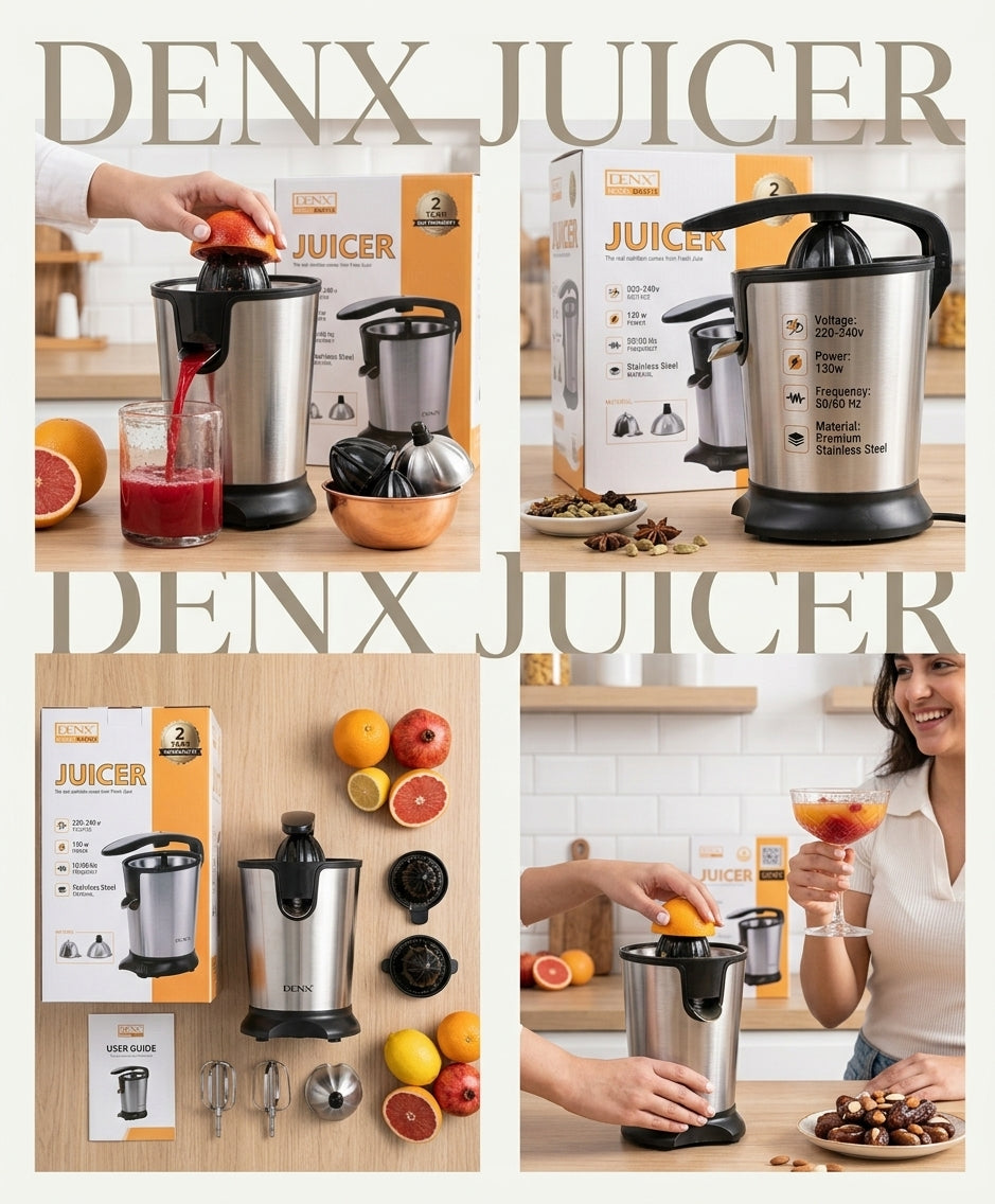 DENX Professional Electric Citrus Juicer 130W – Heavy-Duty Stainless Steel Press