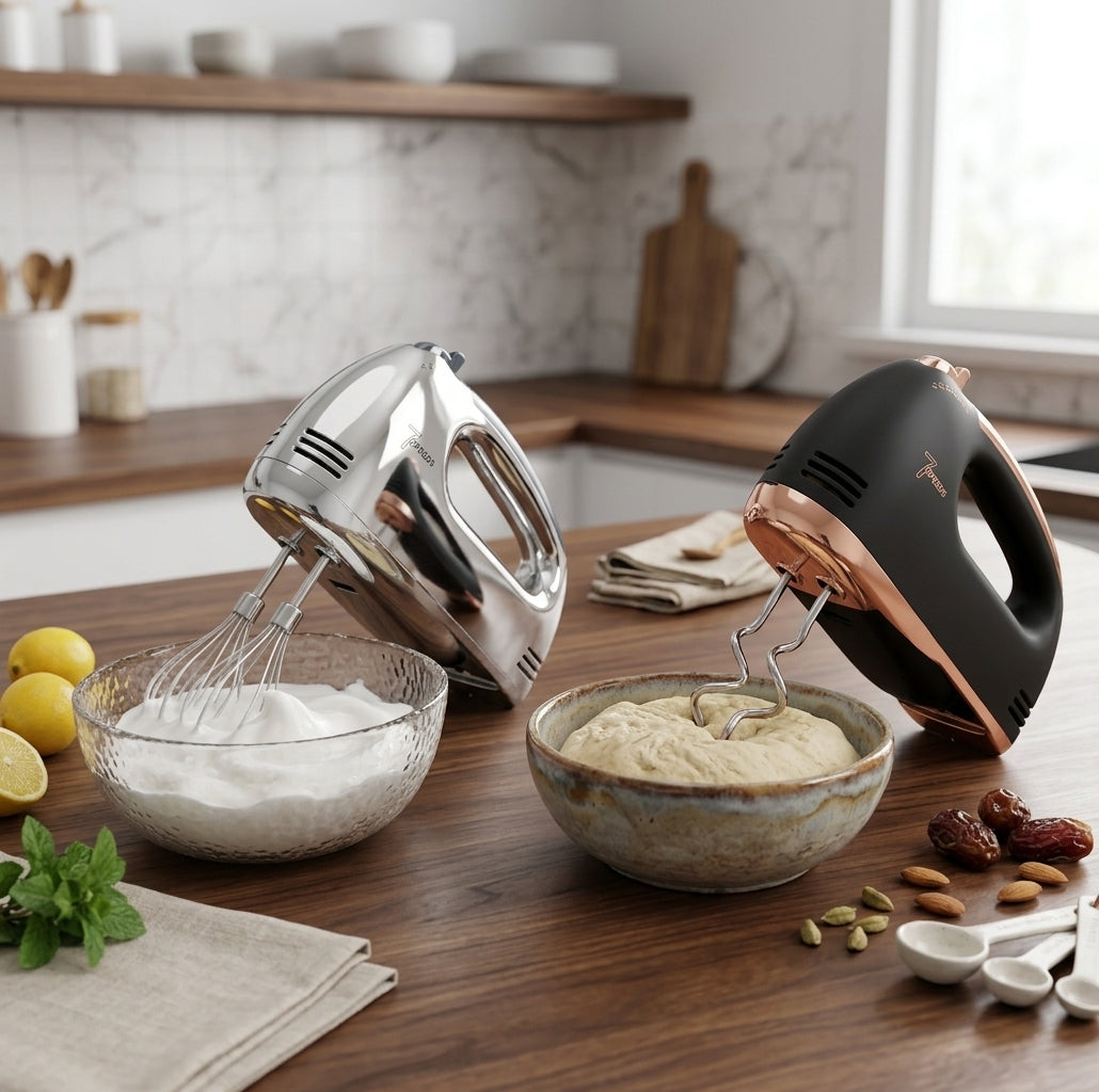 7-Speed Electric Hand Mixer with Stainless Steel Beaters & Dough Hooks (150W–200W)