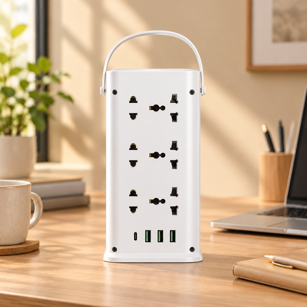 12POWER N87 Vertical Power Strip | 6 AC Sockets + 4 USB Ports